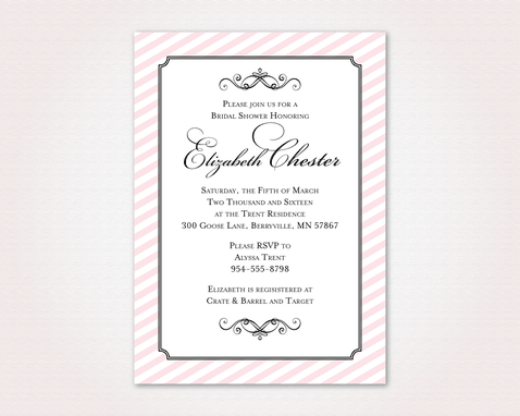 Custom Made Bridal Shower Invitations- Classic Pink