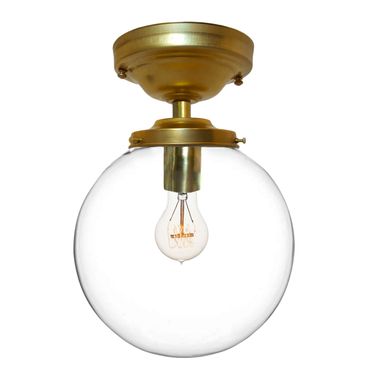 Custom Made 8" Clear Blown Glass Globe Flushmount Light- Brass
