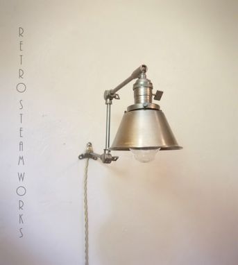 Custom Made Articulating Wall Mount Industrial Light - Hand Aged Brass Modern Mid Century Sconce Cone Lamp