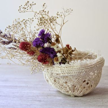 Custom Made Eco Friendly Home Decor. Fiber Art Macrame Decorative Bowl.