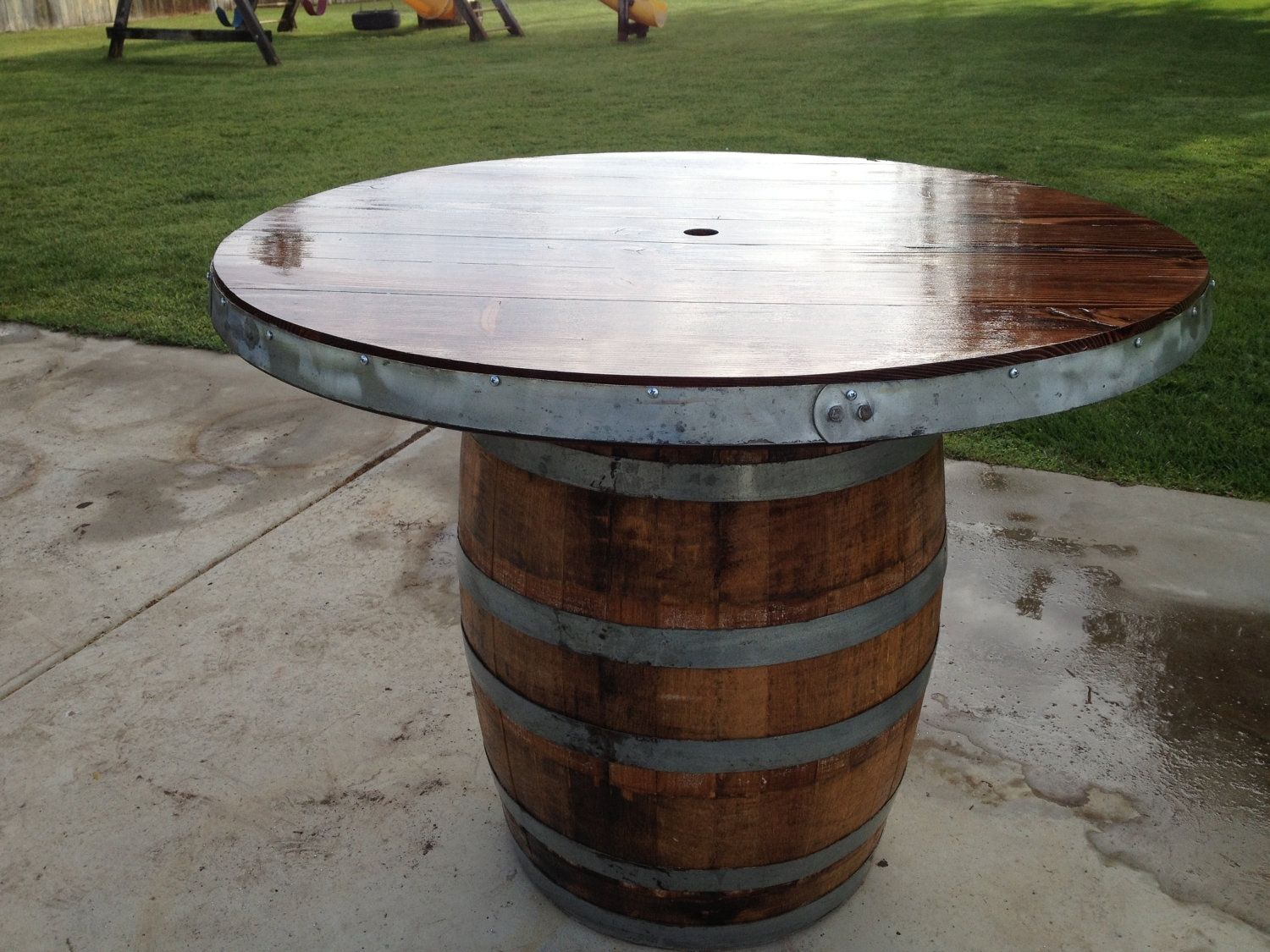 Hand Made Wine Barrel Umbrella Table Set by Wyld at Heart Customs
