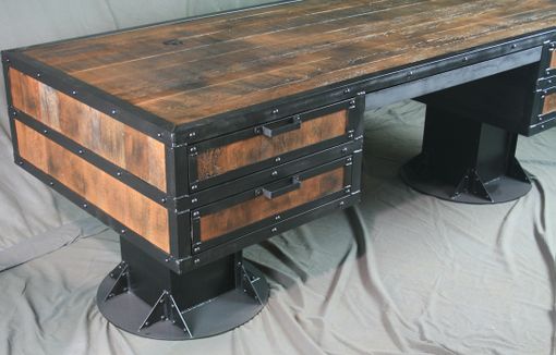 Custom Made Vintage Industrial Wooden Desk With Drawers - Reclaimed Wood Desk - Urban Style Desk