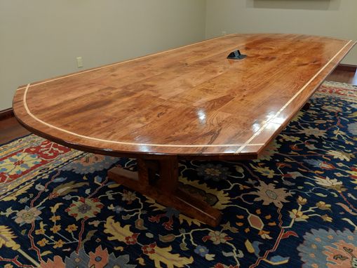 Custom Made Solid Cherry Trestle Style Comference Table With Maple Inlay