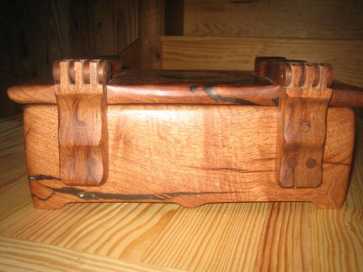 Custom Made Mesquite Wood Box With Wooden Hinges.