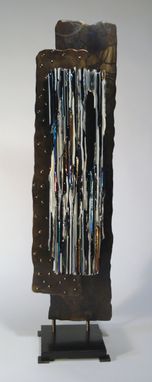 Custom Made Rectangle Fused Glass And Metal Sculpture