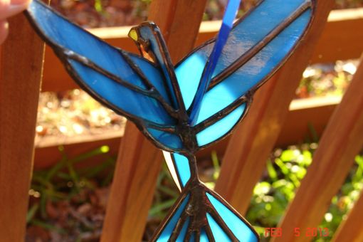 Custom Made 3d Flying Stained Glass Bird In Blue, Orange And White 7 X 6.5 Sz