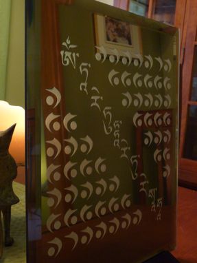 Custom Made Carved Black Mirrored Crystal Artwork - Buddhist Tara Mantra
