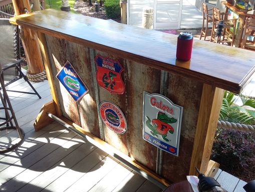 Custom Made Rustic Wood And Metal Panels Bar