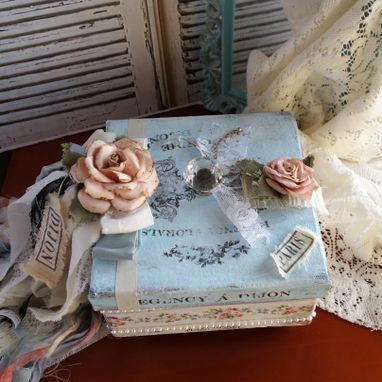 Custom Made Decorative Box Antique Rose Decor Blue Shabby Chic Vintage Style