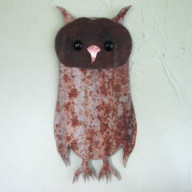 Custom Made Owl Wall Art Sculpture Recycled Metal Animal Wall Decor Folk Art Kitchen Wall Decor Bird Art 7 X 15