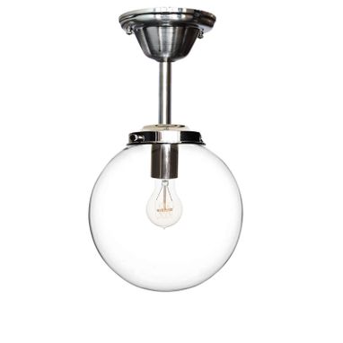 Custom Made 8" Clear Blown Glass Globe Downrod Pendant Light- Nickel