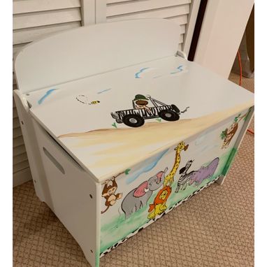 Custom Made Childrens Painted Toy Box Jungle Sarari Theme Personalized Free