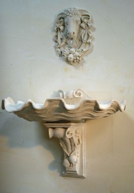 Custom Made Cast Stone Fountain; Shell, Bracket And Mask