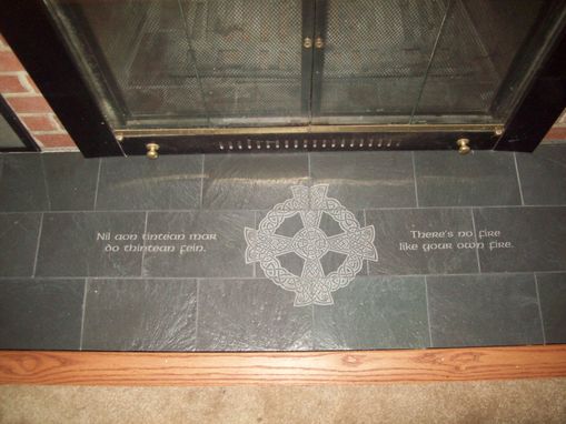 Custom Made Engraved Slate Fireplace Hearth With Celtic And English Translations