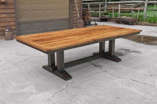 Custom Made Wormy Chestnut Trestle Dining Table