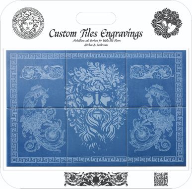Custom Made Backsplash Kitchen & Bathroom Medallion, Blue Navaro Engraved On Ceramic Stone 24"X16"