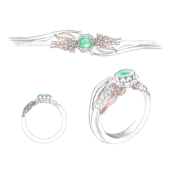 我们设计师的草图演变成这枚优雅的蝴蝶订婚戒指。