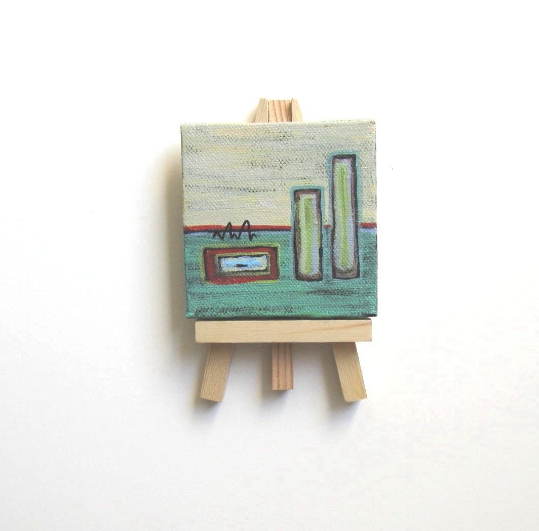 Custom Made Turquoise Abstract Miniature Painting Original Acrylic On A ...