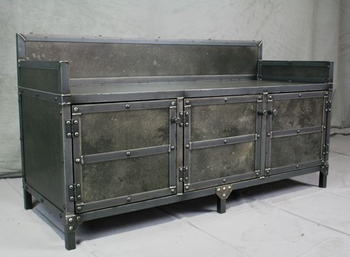 Custom Made Industrial Style Bench With Storage. Heavy Duty Vintage Seating. Handmade Mudroom Bench. Solid Steel