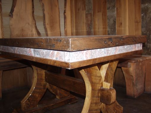 Custom Made Wood Table, Concrete Scagliola Top , Reclamined Wood Table