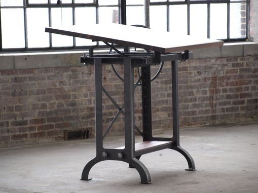 Custom Made Large Walnut Industrial Drafting Table Desk