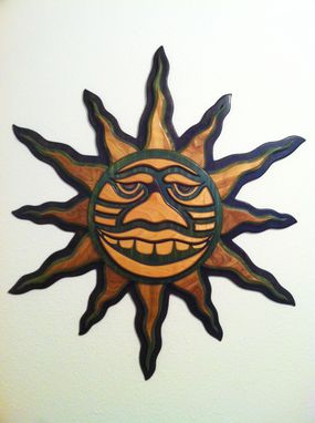 Custom Made Green Wood Crafted Mosaic Tribal Sun