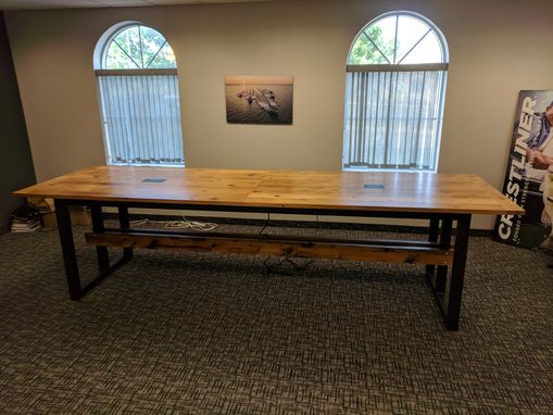 Custom Made Heavy Duty Conference Table, Reclaimed Wood And Steel