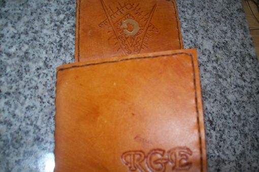 Custom Made Custom Leather Deluxe Moneyclip Wallet With Masonic Symbol And Goldleafing