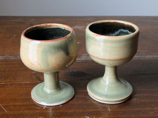 Custom Made Sencha Iron Shot Glasses Chalice Goblet Wine Tasting Glass Wheel Thrown Stoneware Ceramic Pottery