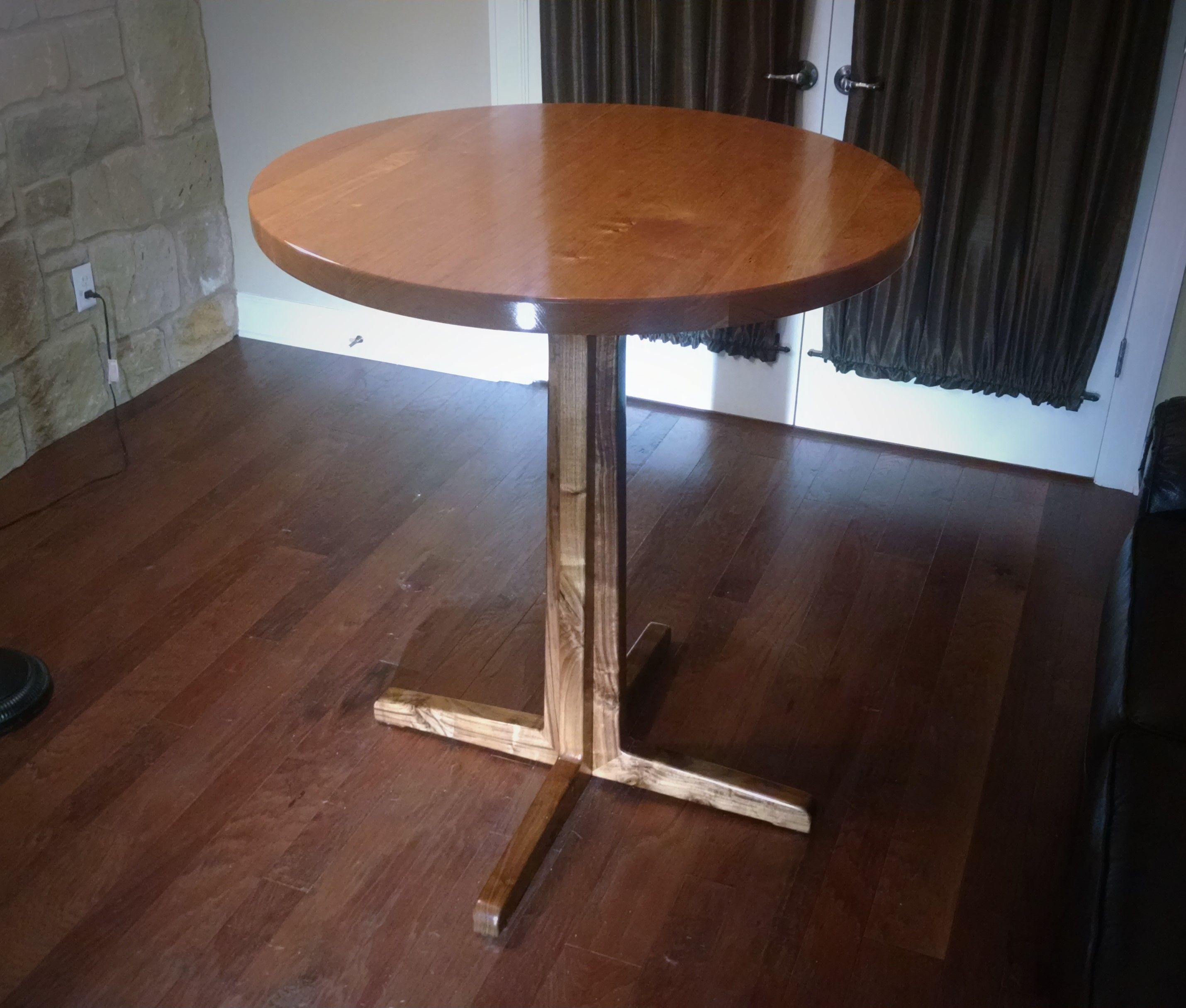 Hand Made Solid Walnut Or Cherry Pedestal Pub Table by Yost