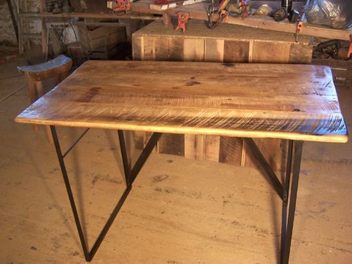 Custom Made Reclaimed Wood Standing Work Desk With Industrial Metal Base