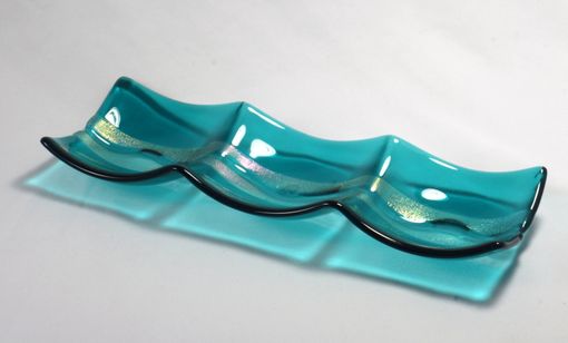 Custom Made 3-Section Fused Glass Dish "Caribbean Wave"