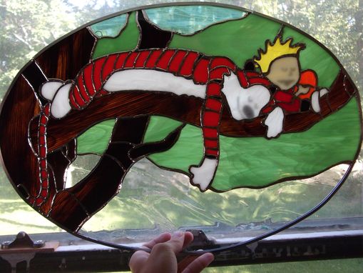 Custom Made Calvin And Hobbes Stained Glass