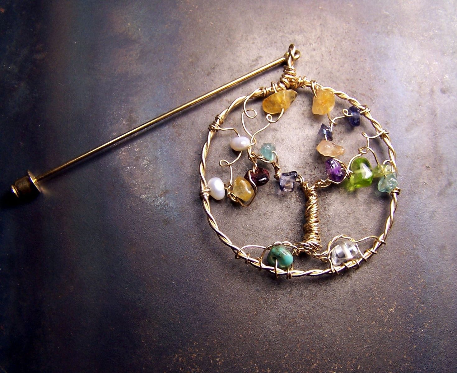 Buy Hand Made Family Tree Birthstone Brooch Pin Gold Personalized