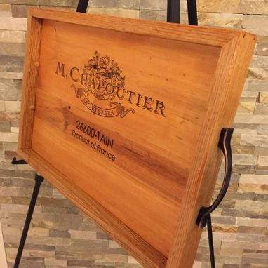 Custom Made Wine Tray Handmade White Oak And M Chapoutier Original Panel Serving Tray.