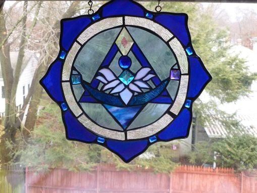 Custom Made Bright Blue Stained Glass Lotus Flower Pyramid