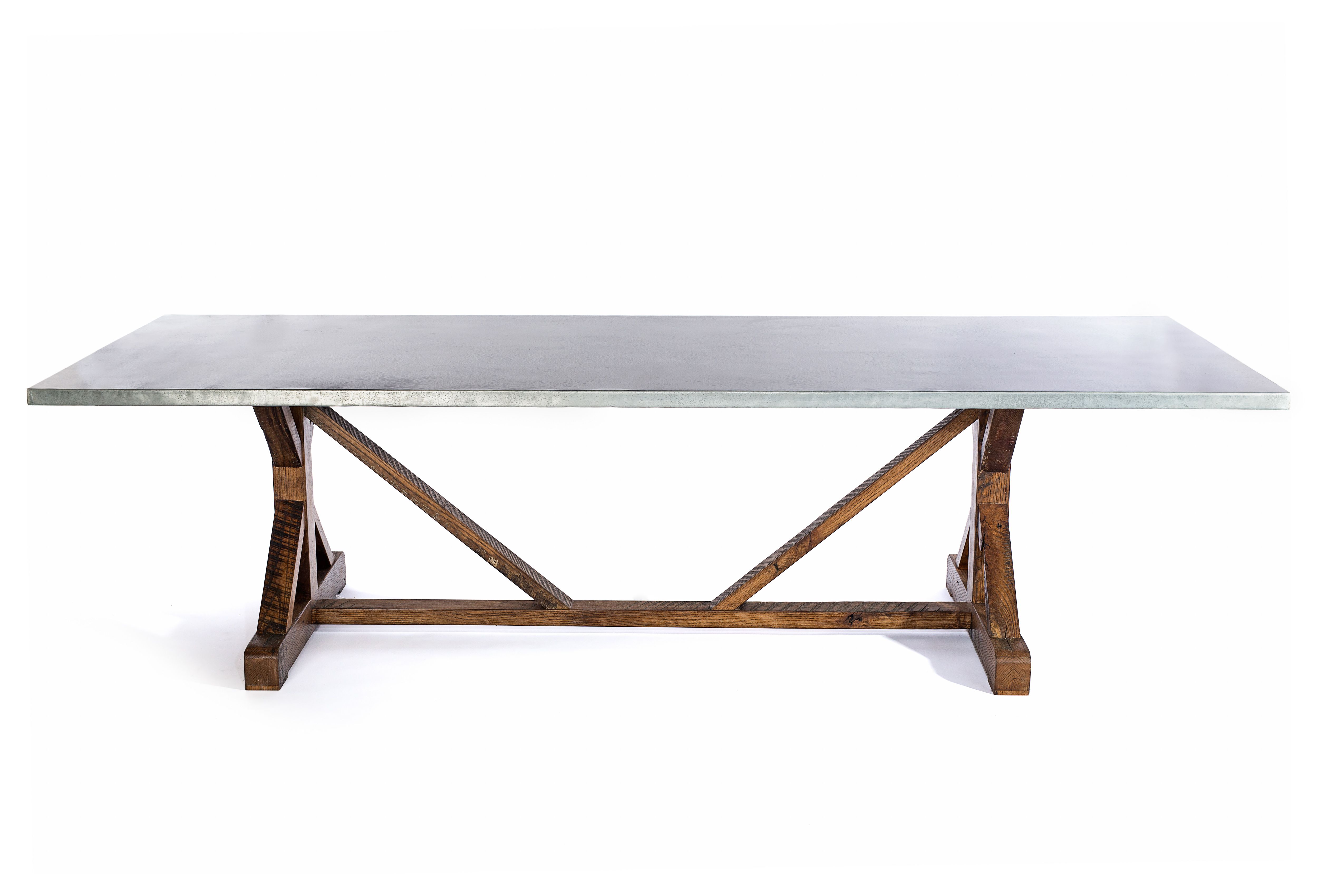 Buy Custom Made Zinc Table Zinc Dining Table - French Trestle Zinc Top