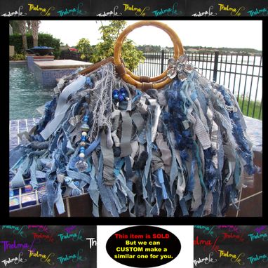 Custom Made Silver & Blue Fringe Handbag,Bag,Bling,Beads,Jewels,Rhinestone,Custom Made,One Of A Kind