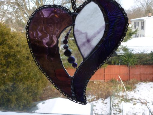 Custom Made Purple-Themed Stained Glass Heart With Beads And Stones