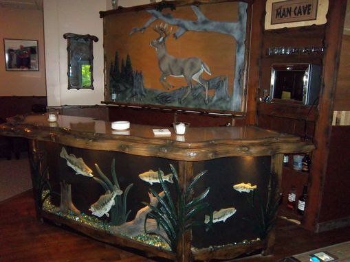 Custom Made Carved Bass Bar With Whitetail Back Bar