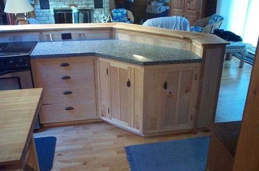 Custom Made Kitchen Cabinets In Maple With Live-Edge Bookshelves