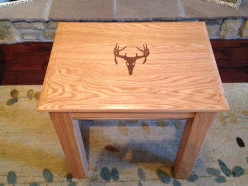 Custom Made Custom Inlay End Table- Oak With Walnut Deer Antler Inlay And Accents