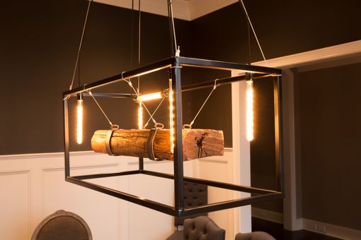Custom Made Wood Beam Large Chandelier Framed Light With Edison Bulbs