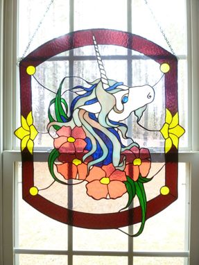 Custom Made Unicorn Stained Glass Hanging Panel