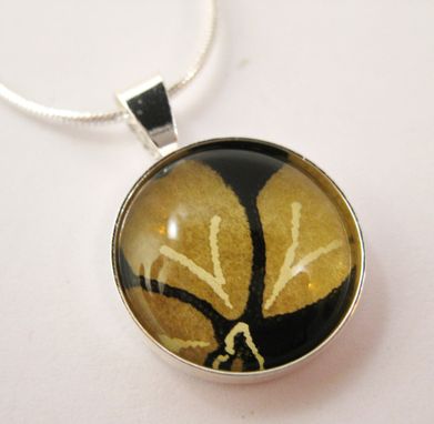 Custom Made Small Glass Pendant With Olive Ginkos Design On Silver Snake Chain Necklace