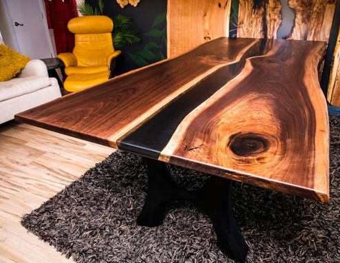 Custom Made Walnut Live Edge Smoke River 42x96" Dining Table