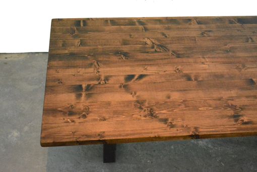 Custom Made Industrial Wood Coffee Table With Raw Steel Base
