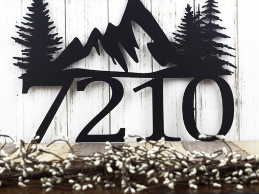 Custom Made Metal House Number Sign, Mountains, Hanging