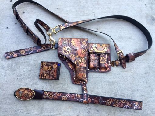 Custom Made Steampunk Shoulder Holster With Ammo Pouch, Shoulder Strap, Belt And Wallet