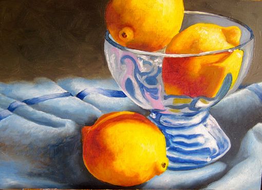 Custom Made Lemons In Blue Oil Painting